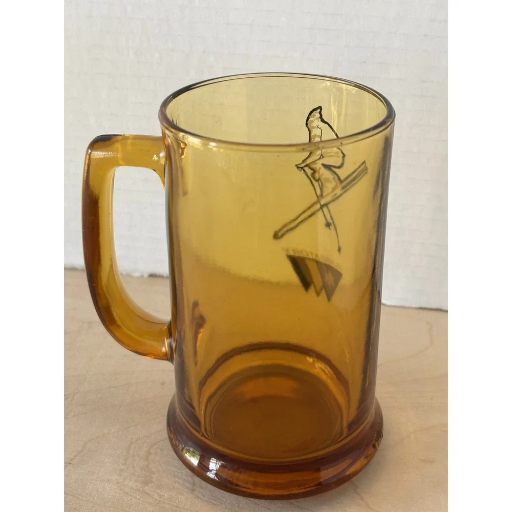 Vintage Purgatory Beer Glass Mug Amber Glass Skiier 5 1/2